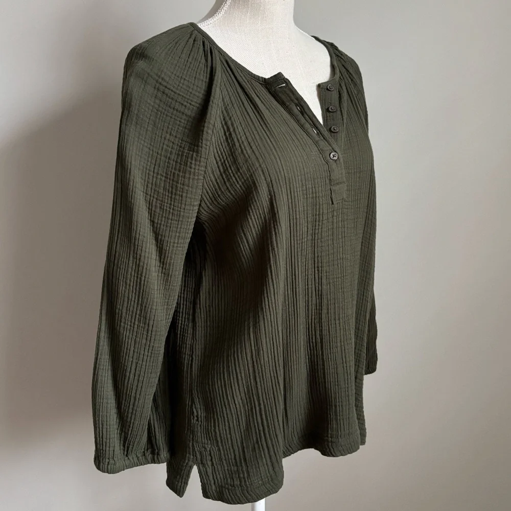 Henley Long Sleeve Tee Army Green - Picture 3 of 8